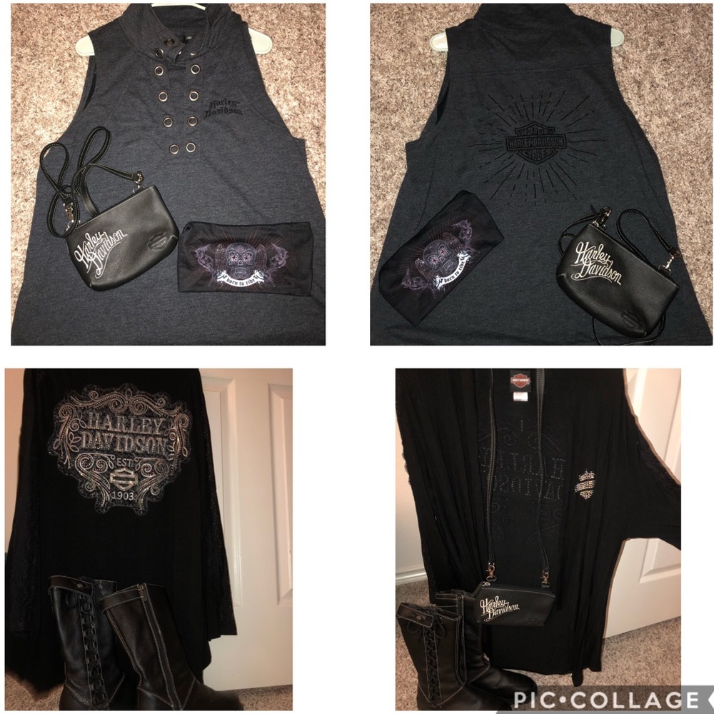 Harley-Davidson Boots, Purse, 2 shirts, purse